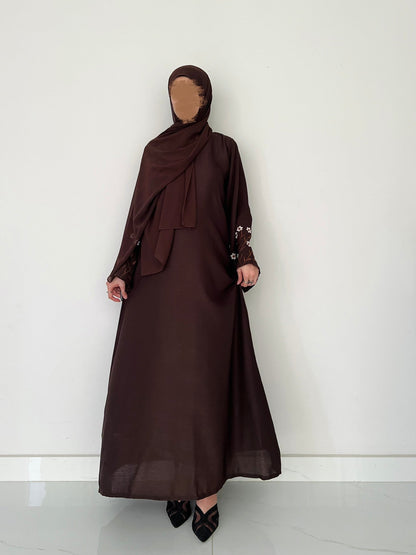 Meadow Mist - Front Closed Abaya - Dark Brown
