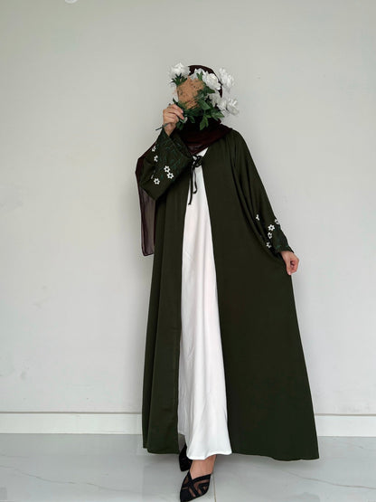 Meadow Mist - Robe Style Abaya - Olive