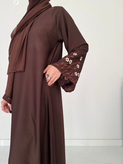 Meadow Mist - Front Closed Abaya - Dark Brown