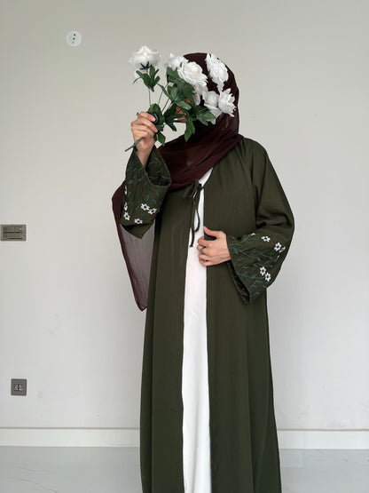 Meadow Mist - Robe Style Abaya - Olive