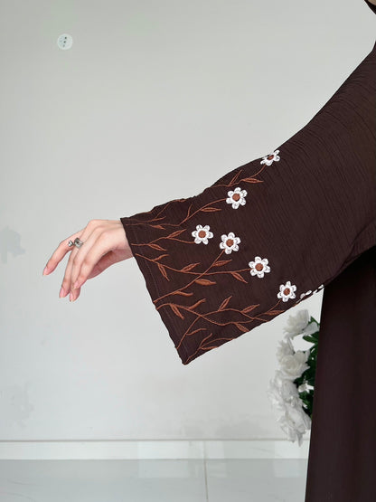 Meadow Mist - Robe Style Abaya - Dark Brown
