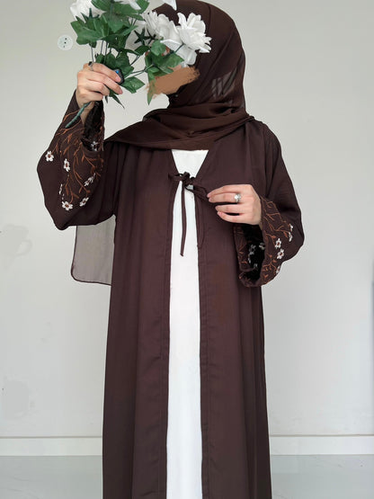 Meadow Mist - Robe Style Abaya - Dark Brown