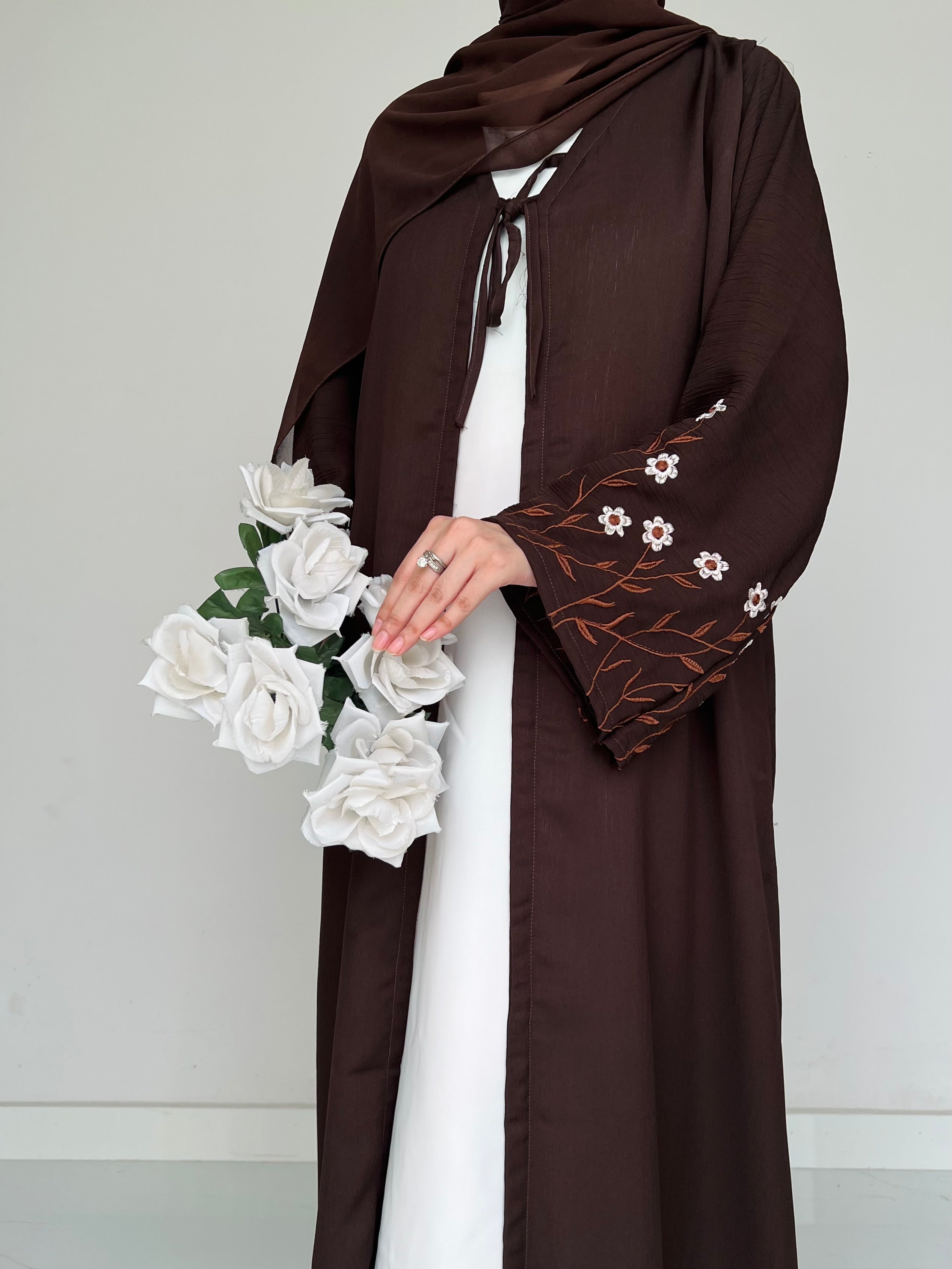 Meadow Mist - Robe Style Abaya - Dark Brown