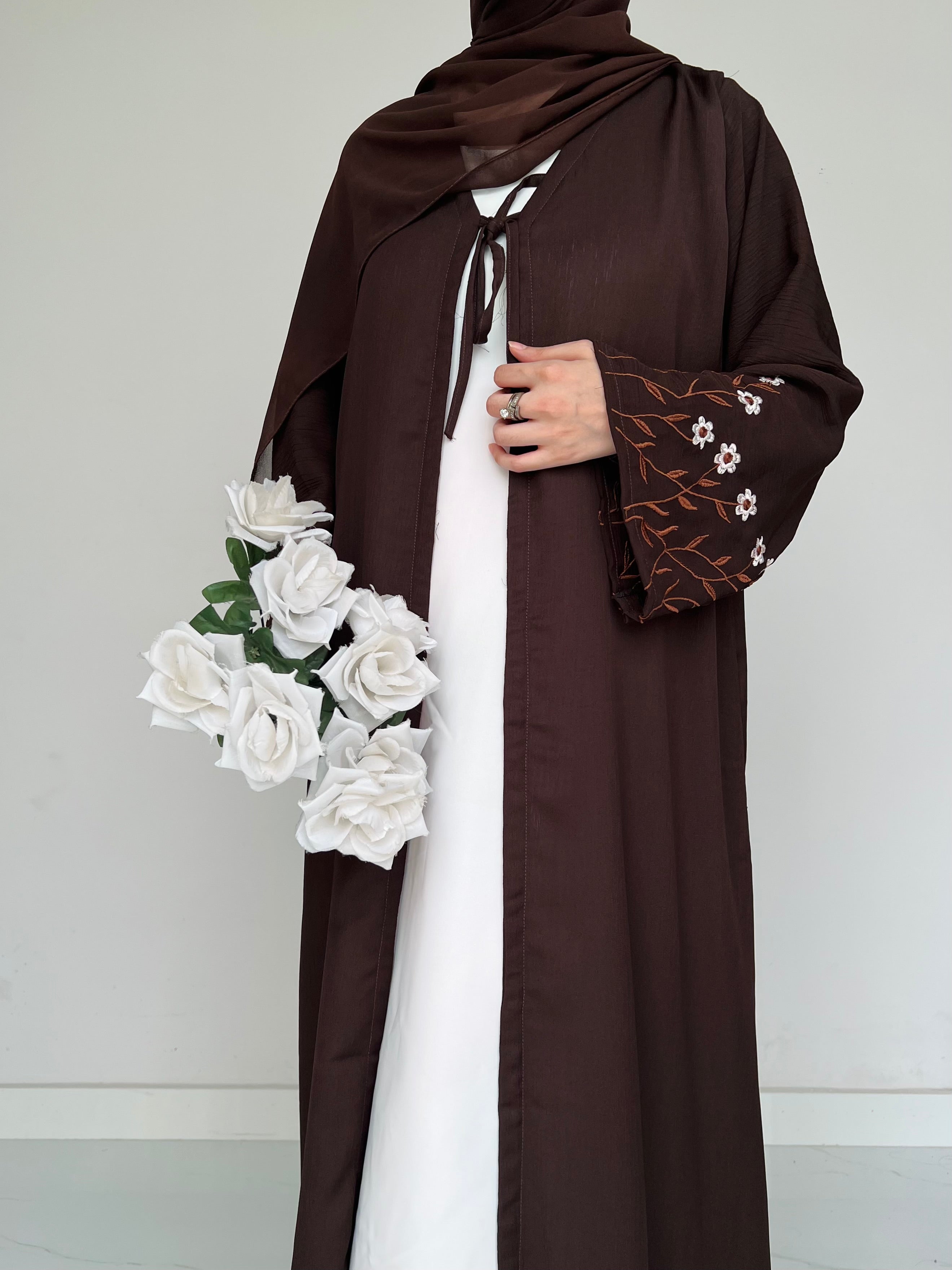 Meadow Mist - Robe Style Abaya - Dark Brown