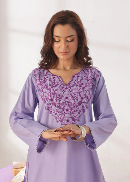 Grace - Embroidered Kurti Shalwar Set - Lilac