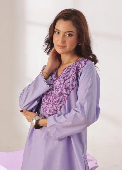 Grace - Embroidered Kurti Shalwar Set - Lilac