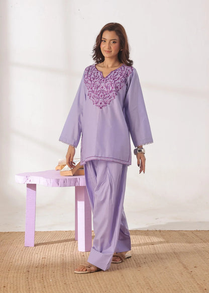Grace - Embroidered Kurti Shalwar Set - Lilac