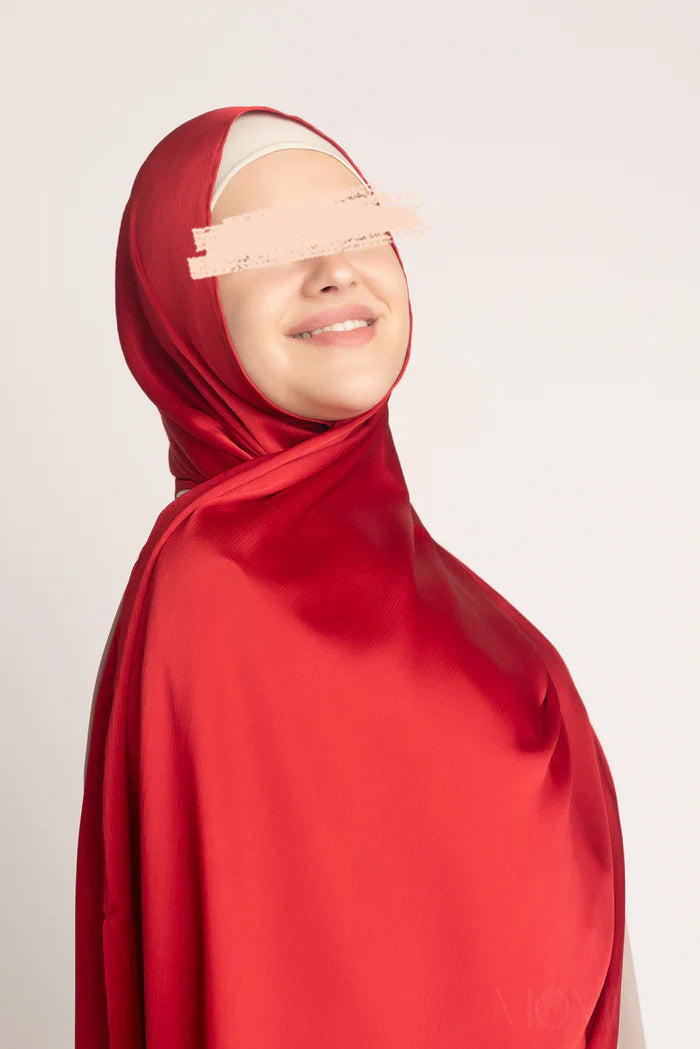 Premium Crinkle Silk Hijab - Red