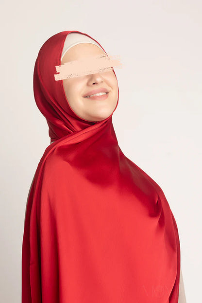 Premium Crinkle Silk Hijab - Red